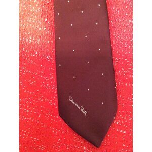 Oscar de la Renta Burgandy silk tie Polka dots signature 56"